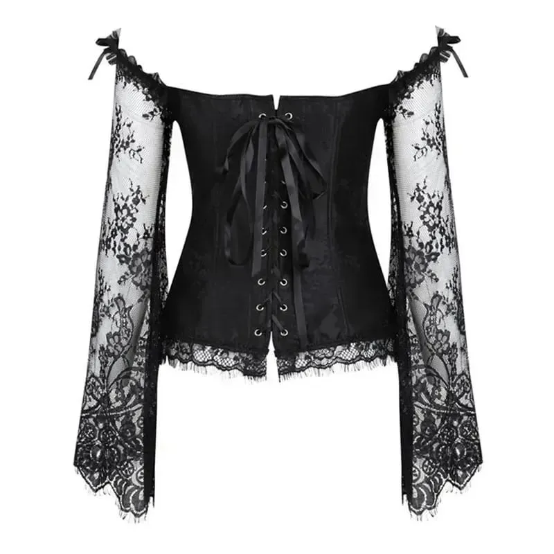 Damen Gothic Floral Lace Sleeved Overbust Korsetts