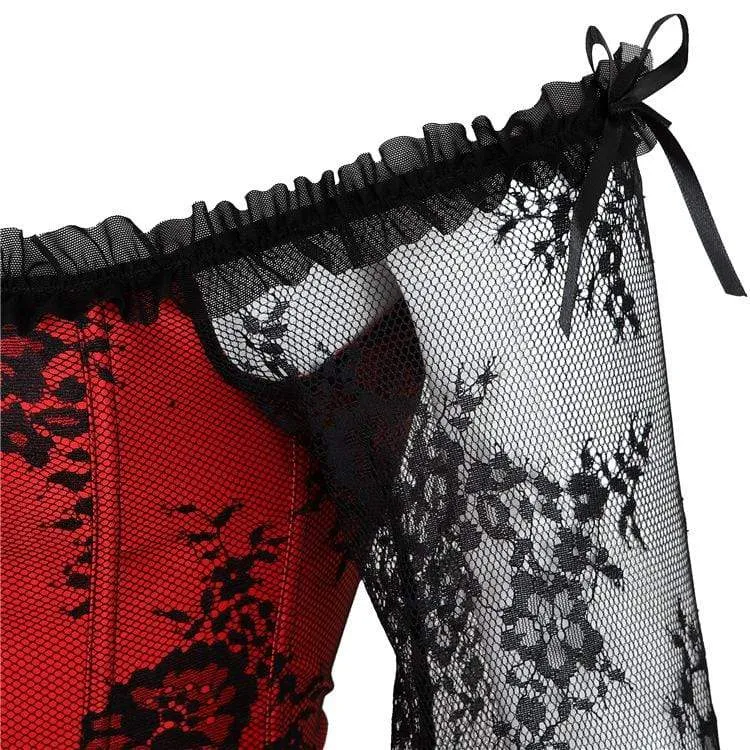 Damen Gothic Floral Lace Sleeved Overbust Korsetts