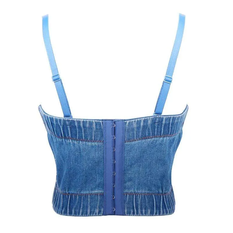 Frauen Grunge Rhomboid Perlen Denim Bustiers