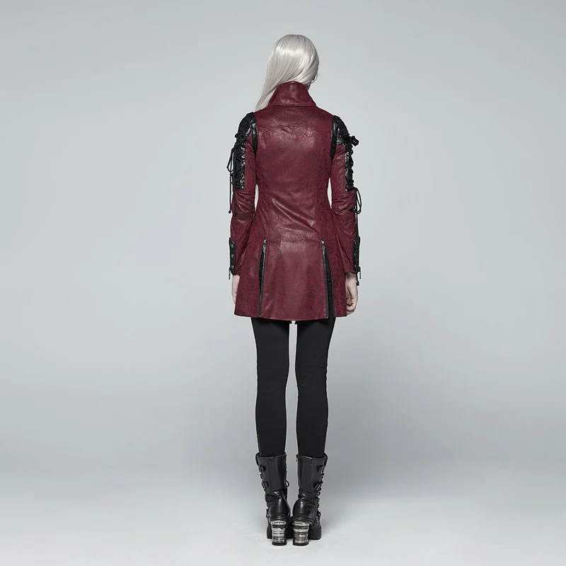 Damen Punk besetzt Kunstleder Reißverschluss rote Jacke