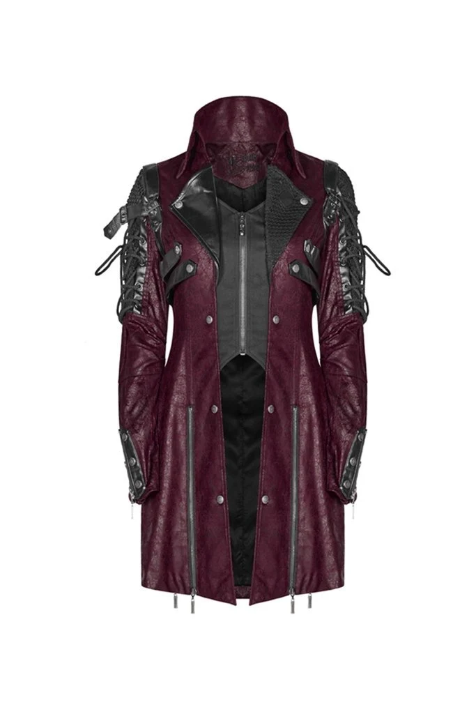 Damen Punk besetzt Kunstleder Reißverschluss rote Jacke