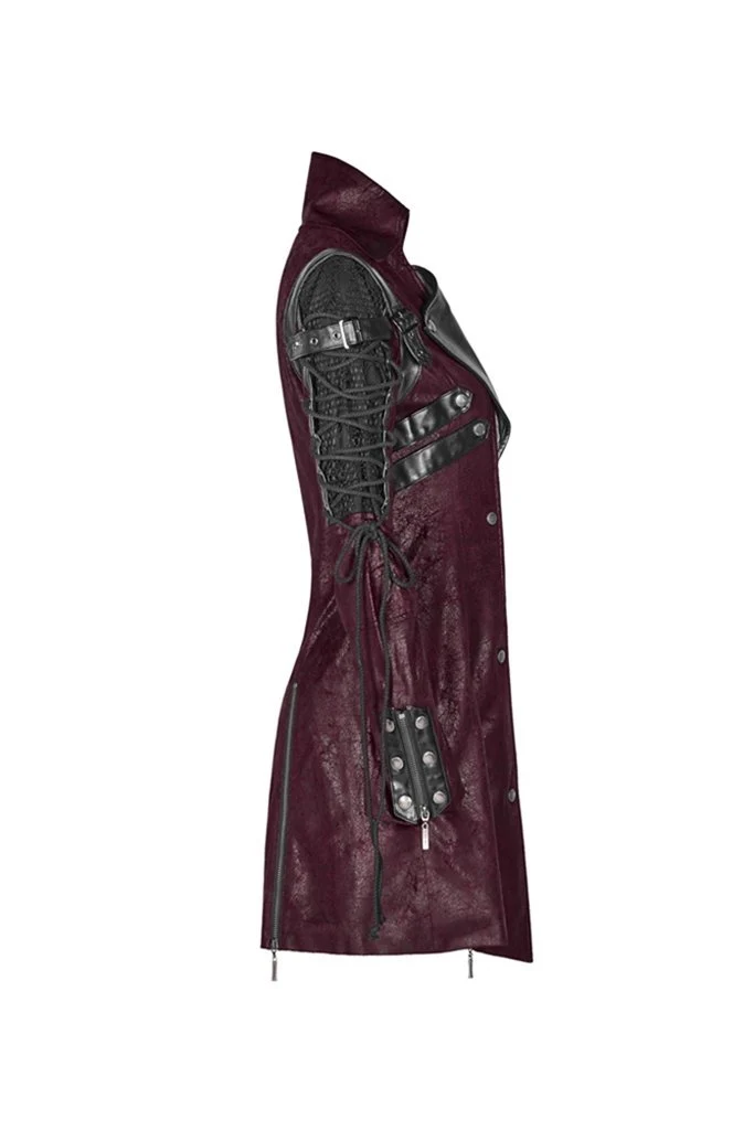Damen Punk besetzt Kunstleder Reißverschluss rote Jacke