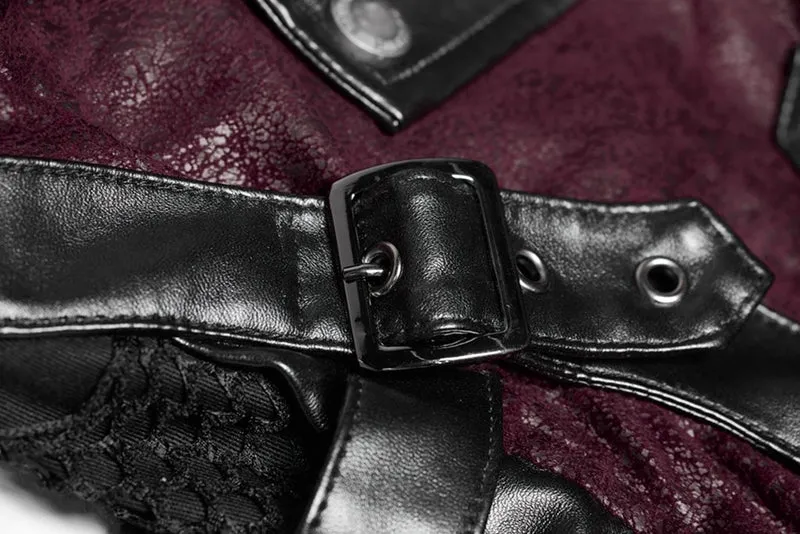 Damen Punk besetzt Kunstleder Reißverschluss rote Jacke