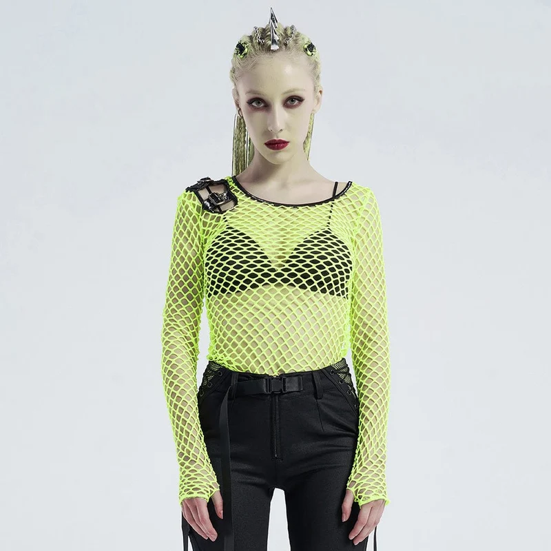 Frauen Gothic Net Achselzucken Tops mit Schnallen