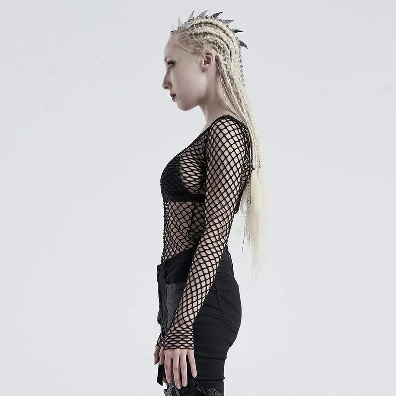 Frauen Gothic Net Achselzucken Tops mit Schnallen