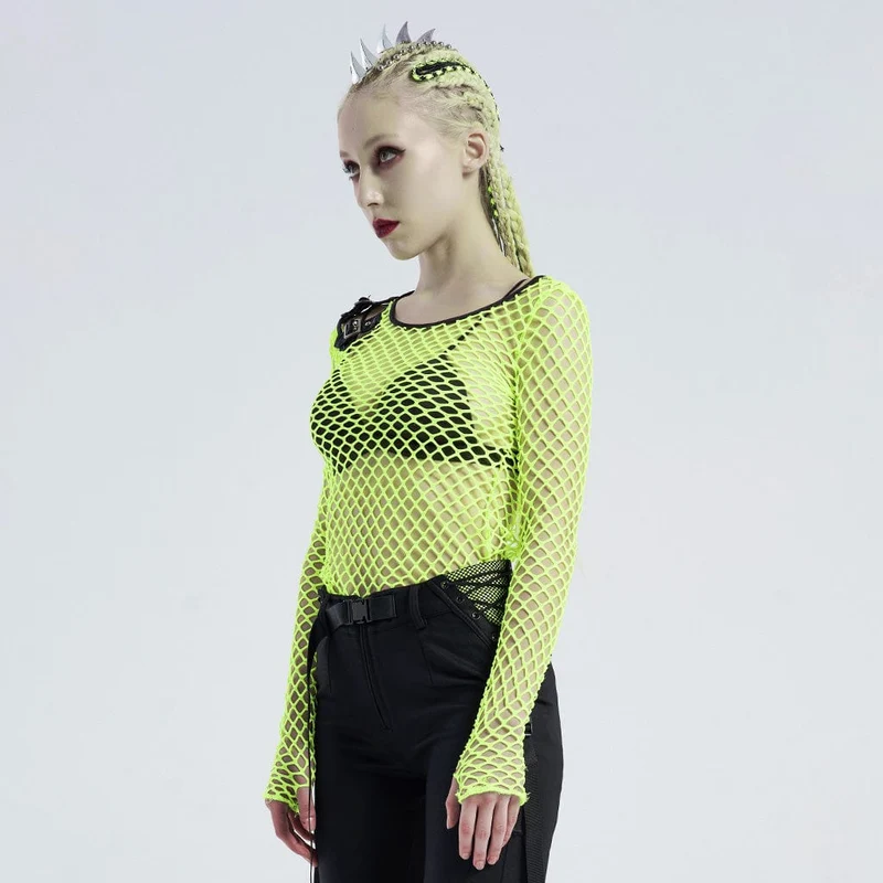 Frauen Gothic Net Achselzucken Tops mit Schnallen