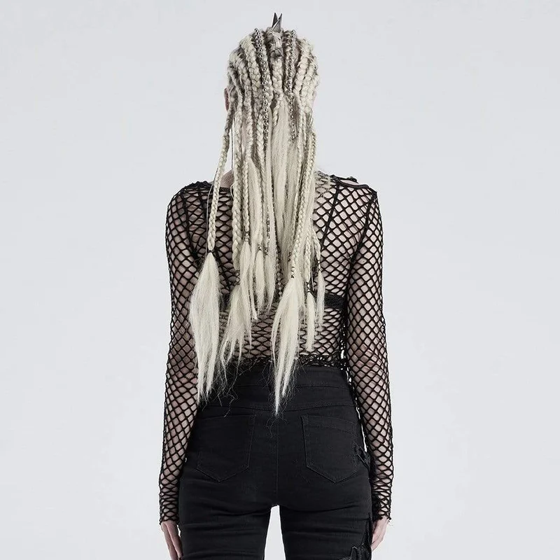 Frauen Gothic Net Achselzucken Tops mit Schnallen