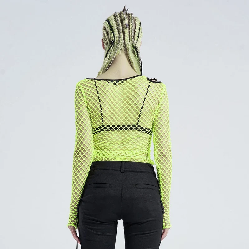 Frauen Gothic Net Achselzucken Tops mit Schnallen