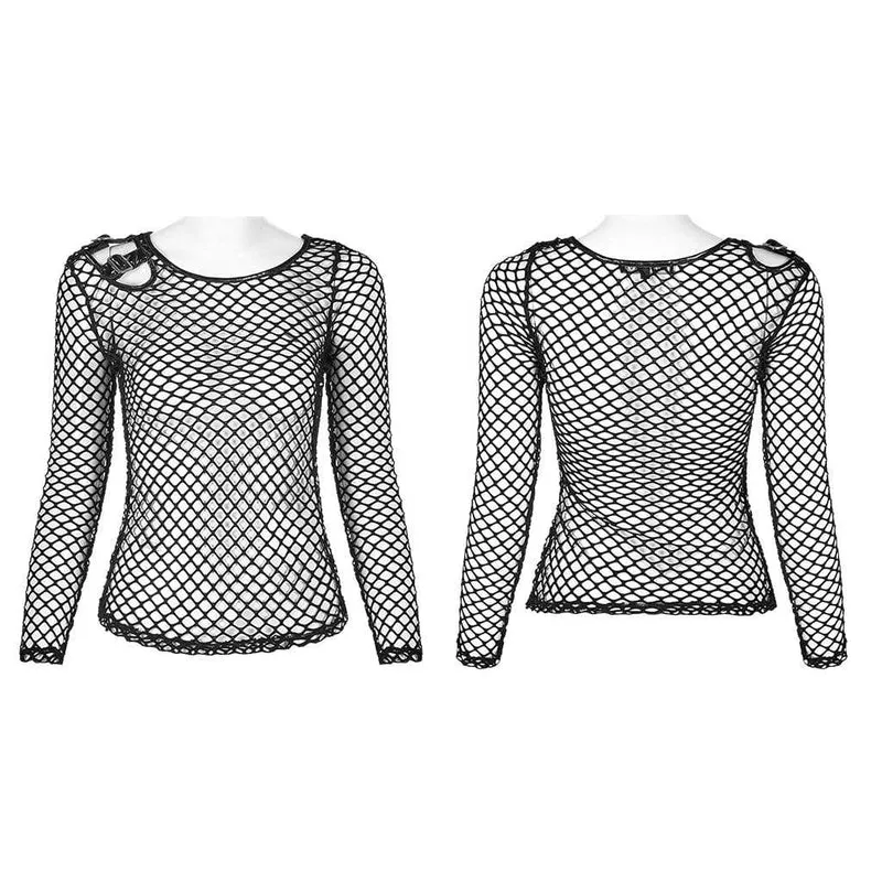 Frauen Gothic Net Achselzucken Tops mit Schnallen