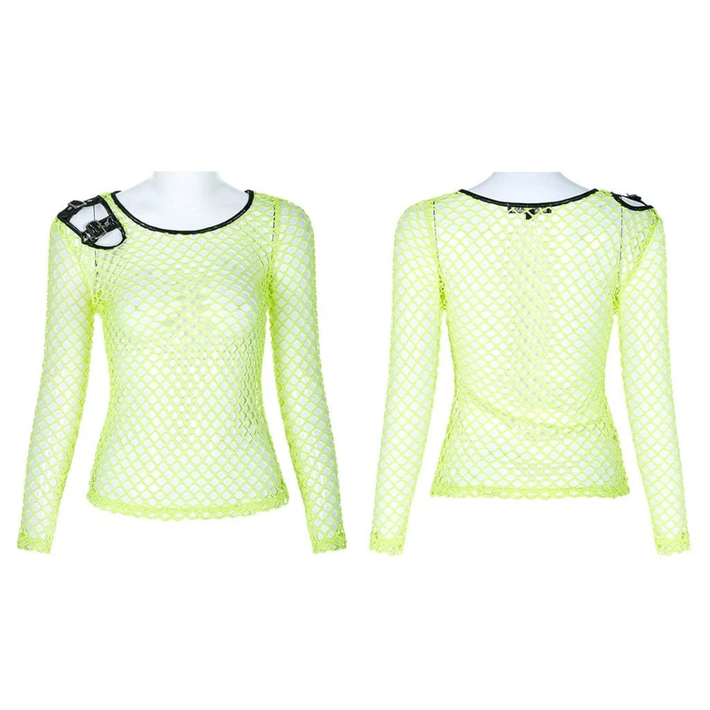Frauen Gothic Net Achselzucken Tops mit Schnallen