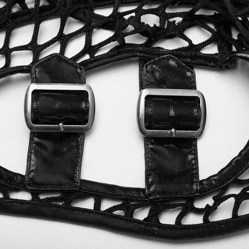 Frauen Gothic Net Achselzucken Tops mit Schnallen