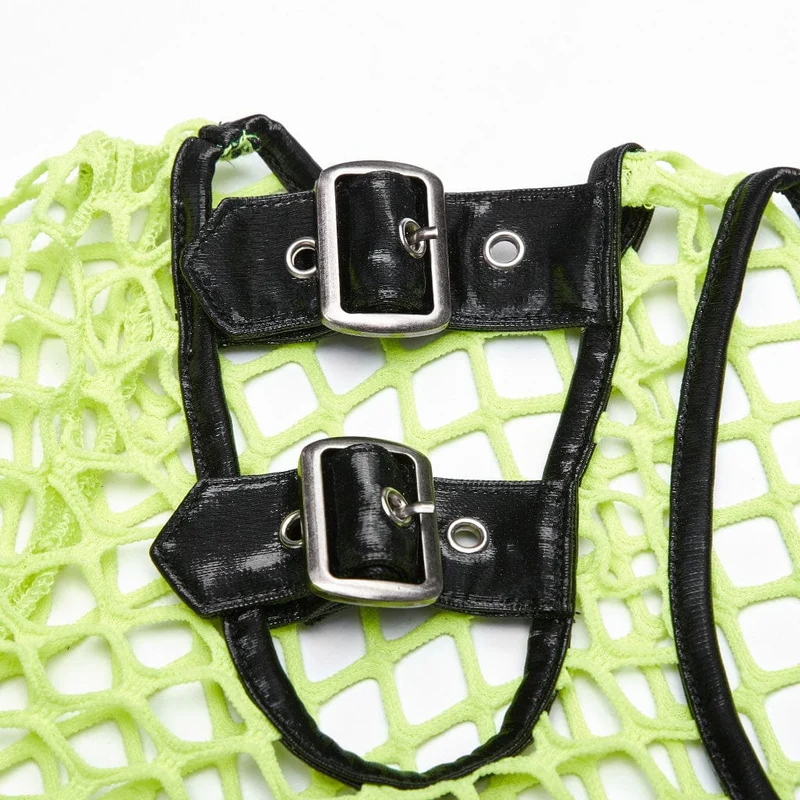 Frauen Gothic Net Achselzucken Tops mit Schnallen