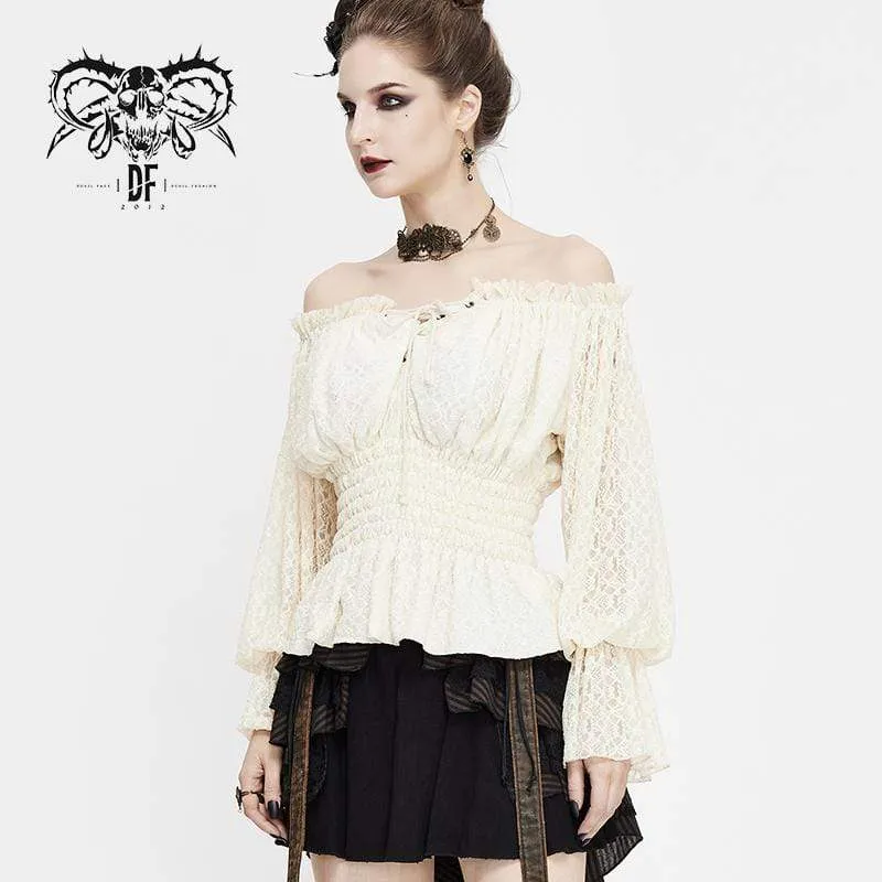 Damen Vintage Off-Shoulder Strappy Tops Weiß