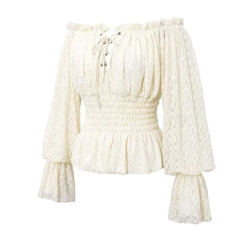 Damen Vintage Off-Shoulder Strappy Tops Weiß