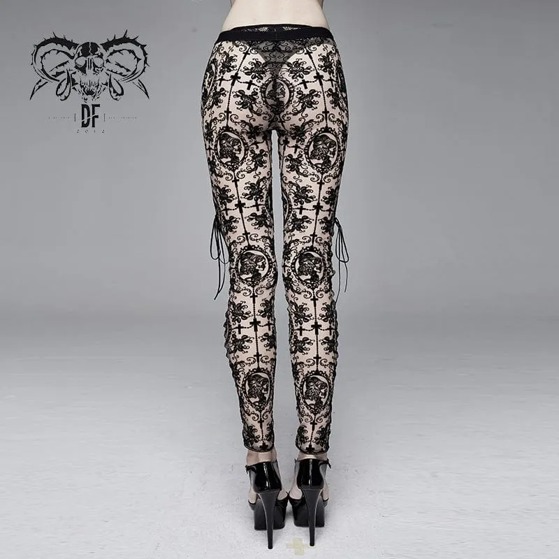 Damen Goth schiere floraler Spitze Leggings