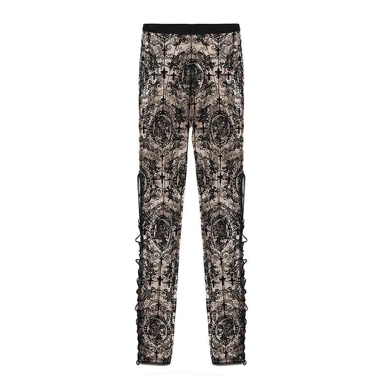 Damen Goth schiere floraler Spitze Leggings
