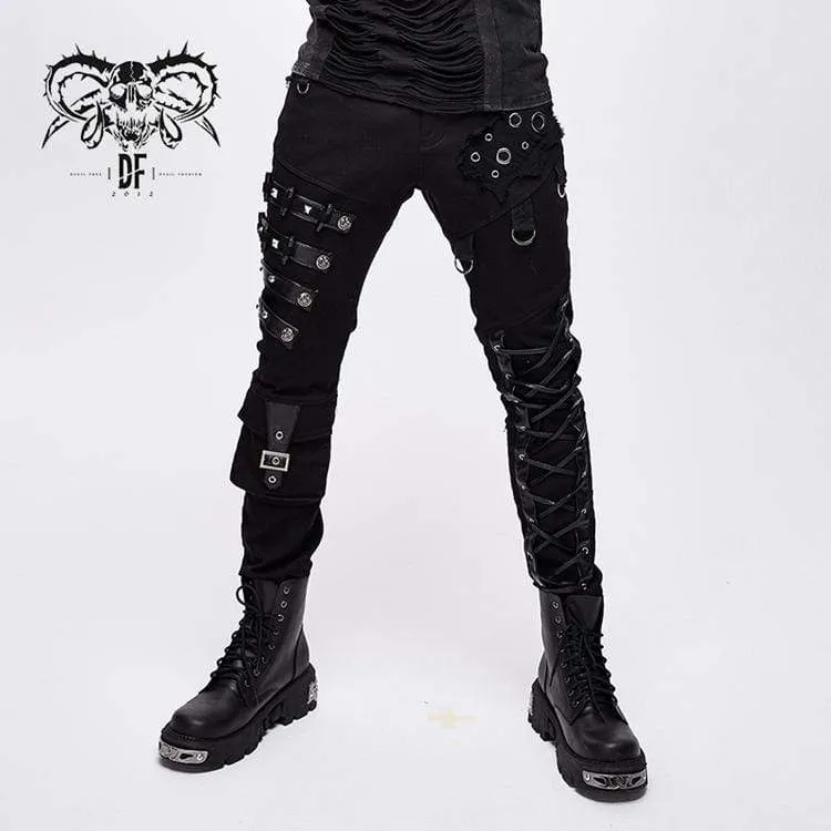 Herren Punk Schnürung Träger Straight-Leg Hose