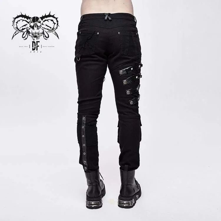 Herren Punk Schnürung Träger Straight-Leg Hose