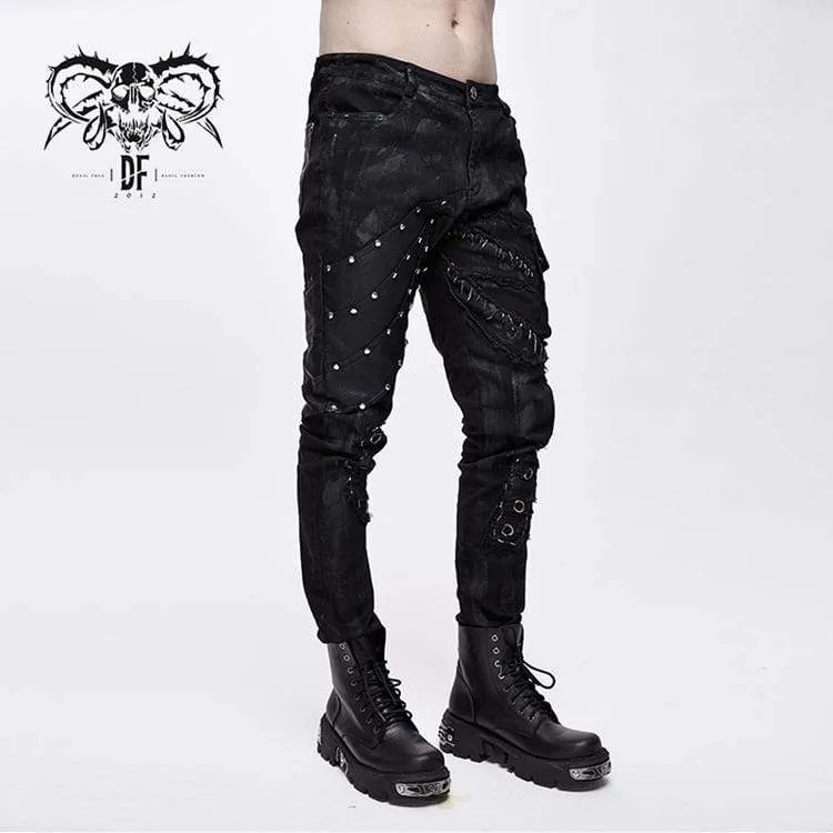 Herren Punk Nieten Straight-Leg Hose