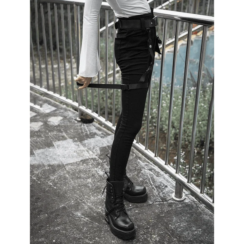 Frauen Goth hoch taillierte Träger Röhrenjeans