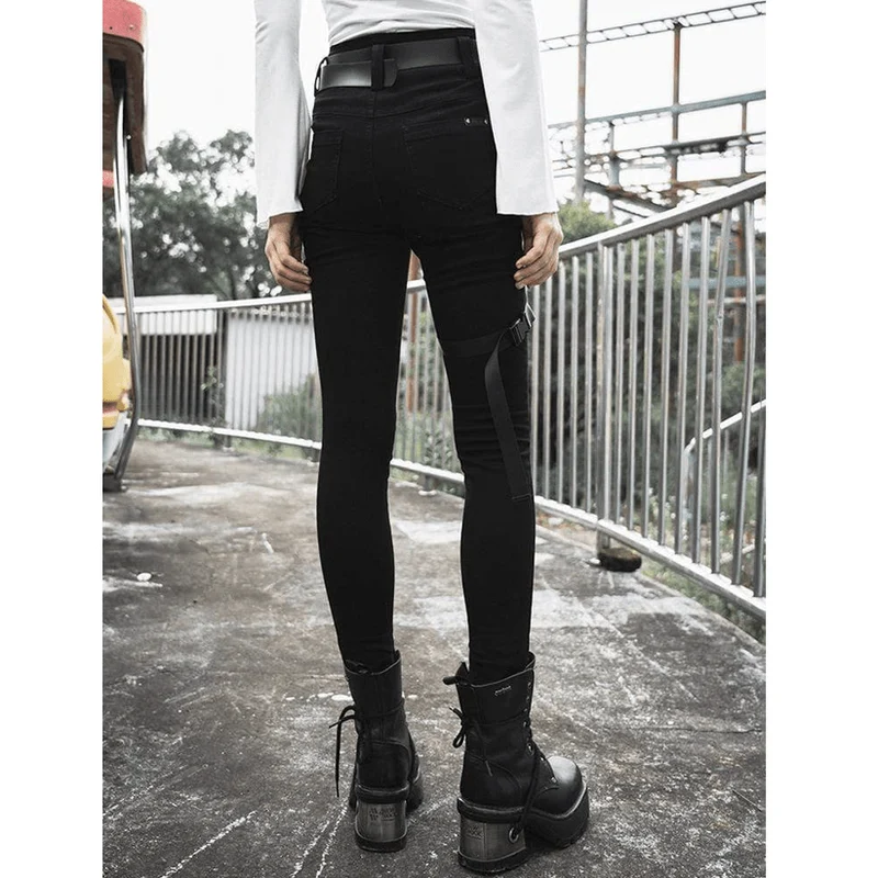 Frauen Goth hoch taillierte Träger Röhrenjeans