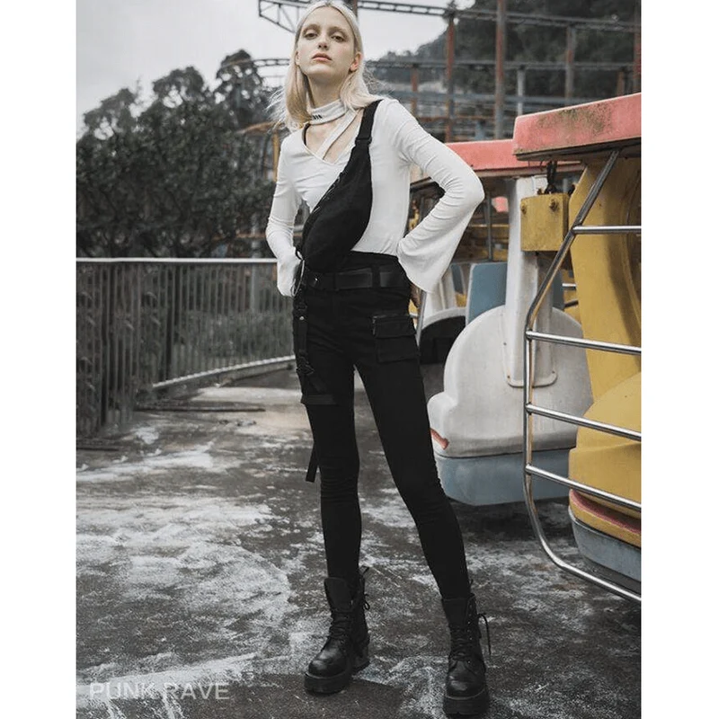 Frauen Goth hoch taillierte Träger Röhrenjeans