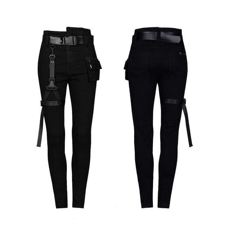 Frauen Goth hoch taillierte Träger Röhrenjeans