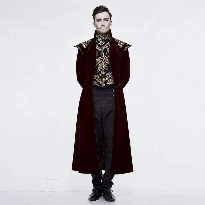 Herren Goth Jacquard Schwalbenschwanz Mantel Rot