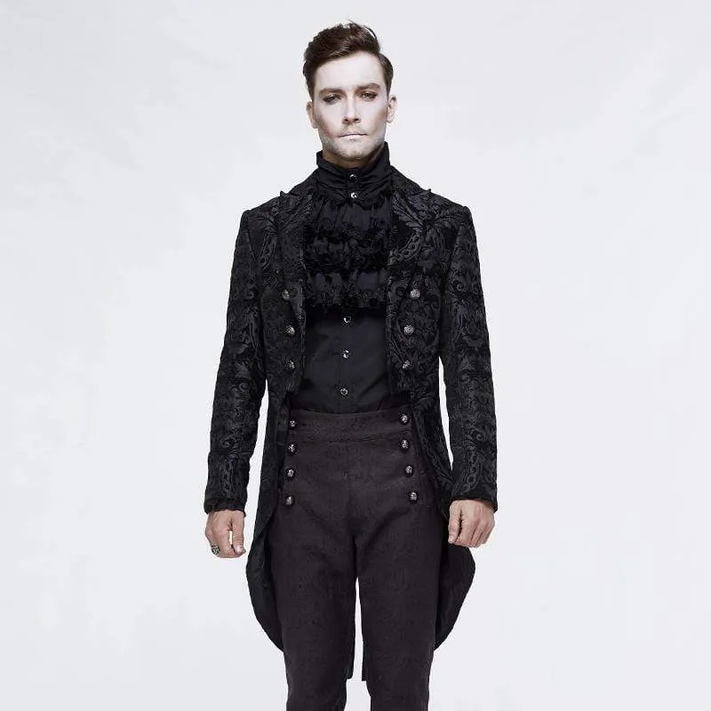 Herren Goth Jacquard Zweireiher Schwarz Schwalbenschwanz Mantel