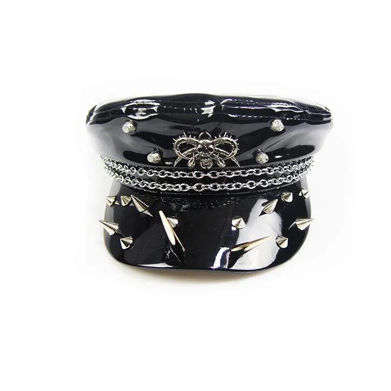Damen Punk Nieten Schädel Kunstleder Cap