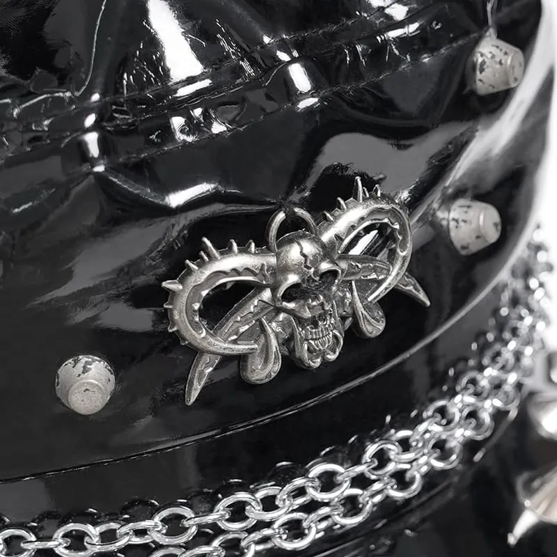 Damen Punk Nieten Schädel Kunstleder Cap