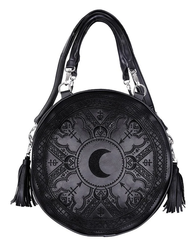 Schwarze Henna Gothic Handtasche rund