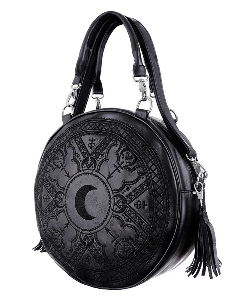 Schwarze Henna Gothic Handtasche rund