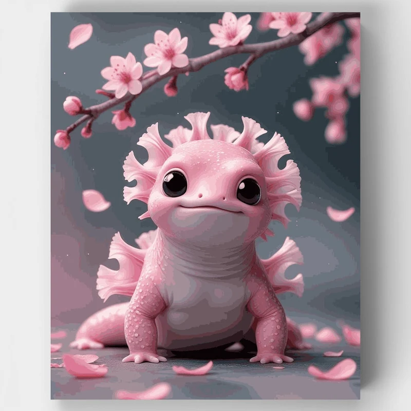 Pink Axolotl with Cherry Blossoms - Paint by Numbers Kit