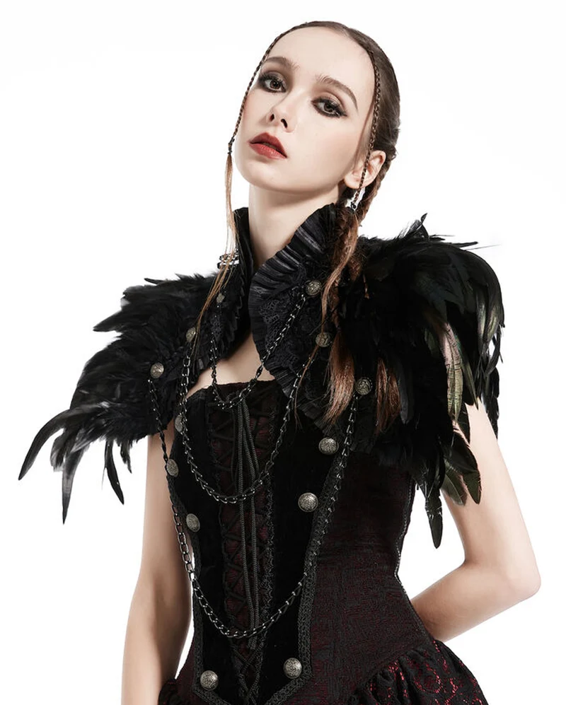 Schwarzer Gothic Bolero mit Federn