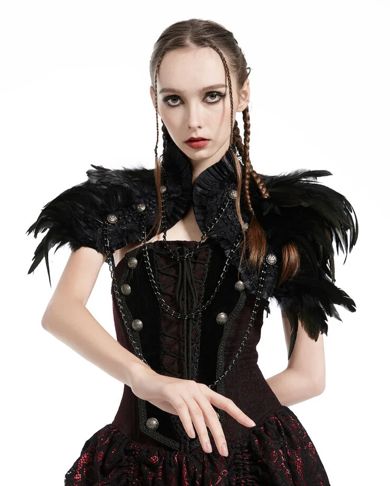 Schwarzer Gothic Bolero mit Federn