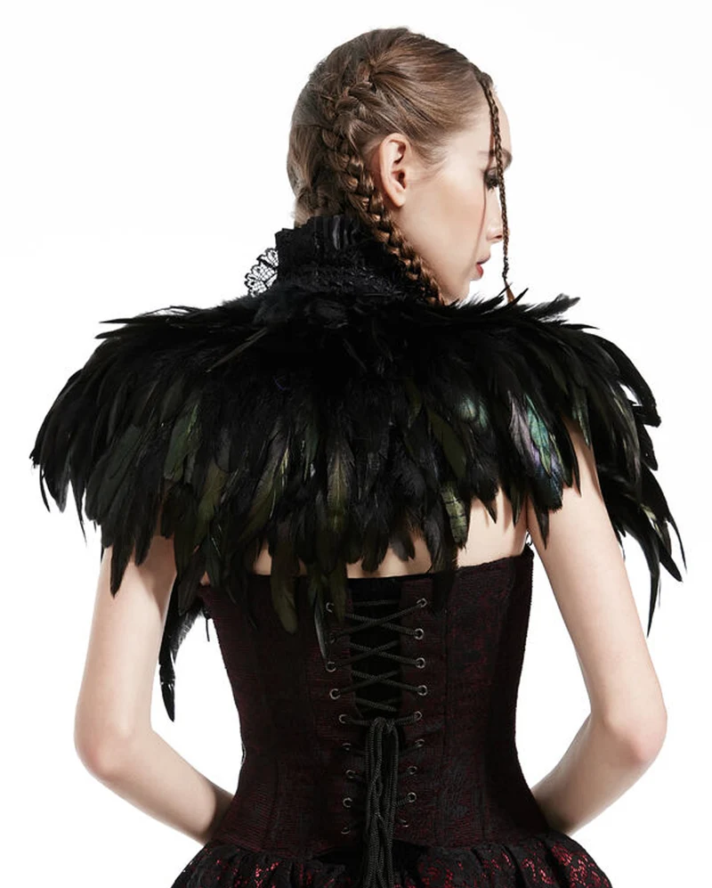 Schwarzer Gothic Bolero mit Federn
