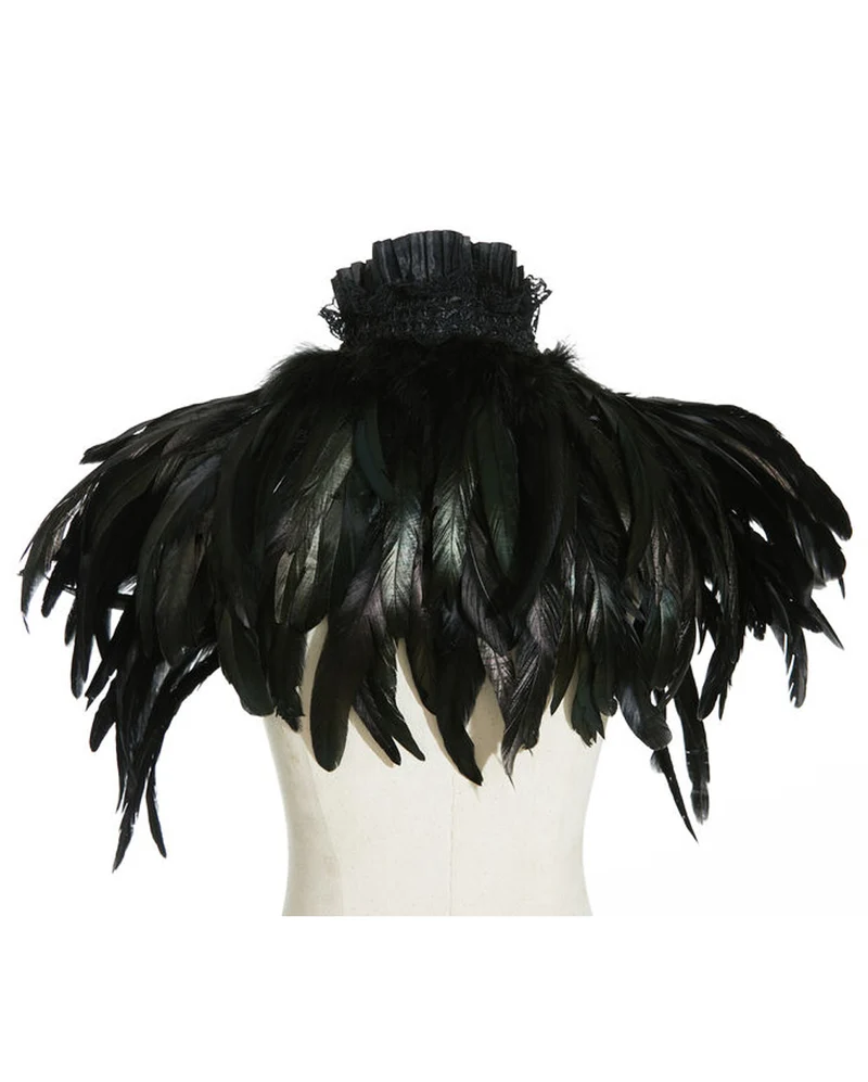 Schwarzer Gothic Bolero mit Federn