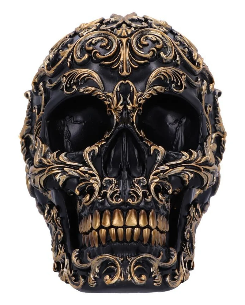 Renaissance Schwarz & Gold Totenschädel 19cm