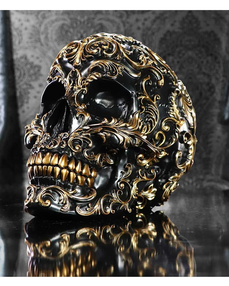 Renaissance Schwarz & Gold Totenschädel 19cm