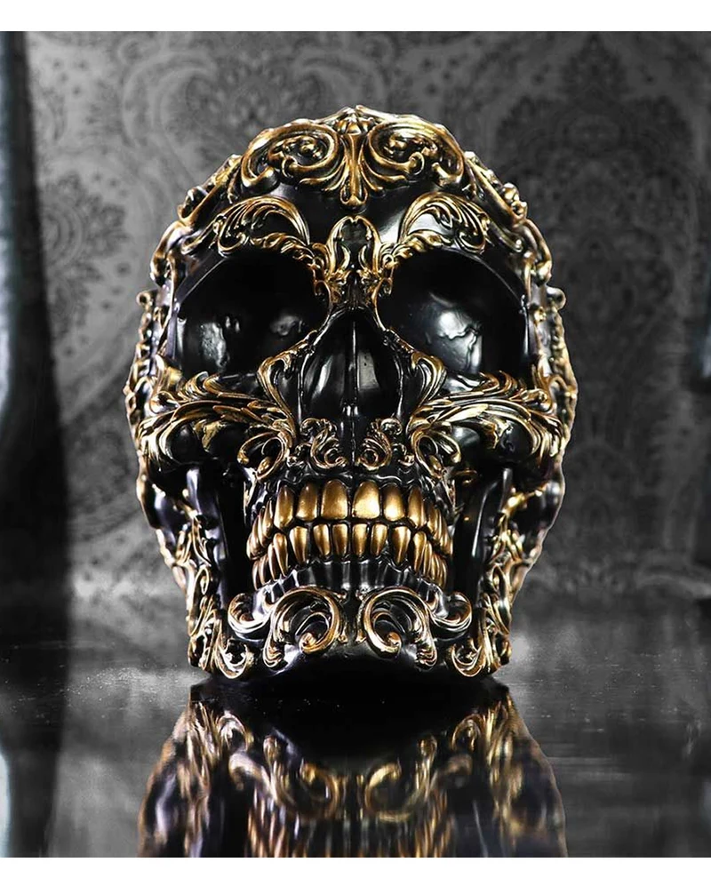Renaissance Schwarz & Gold Totenschädel 19cm
