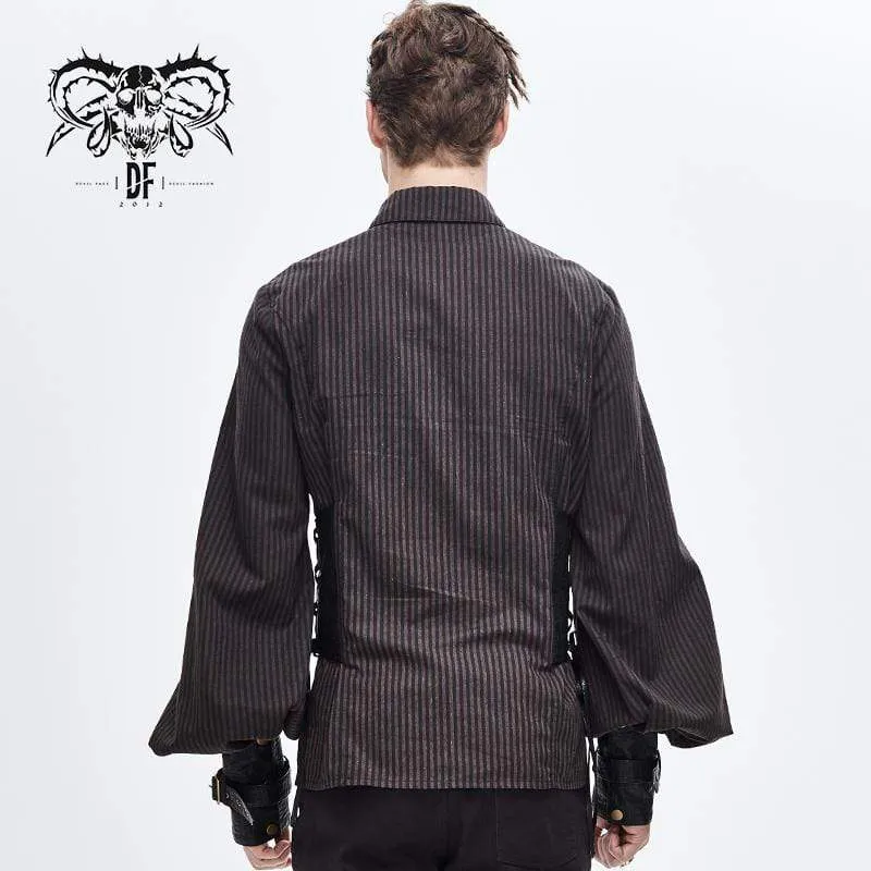 Herren Puff Sleeved Stripes Kunstleder Spleißhemden