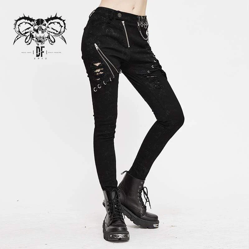 Frauen Punk Zip Strappy Chains Hosen