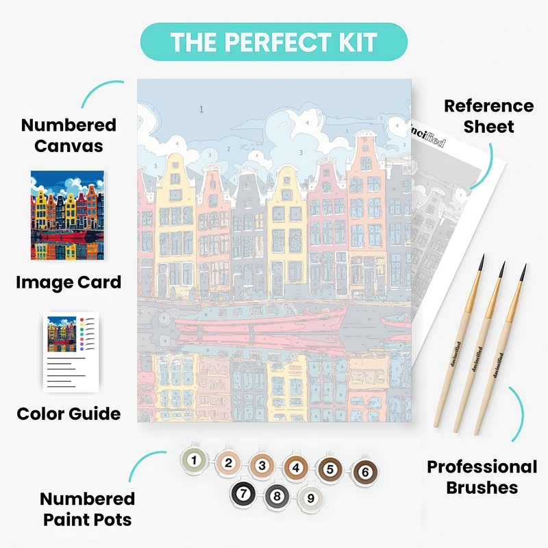 Amsterdam Vibrant Canal Facades - Paint by Numbers Kit