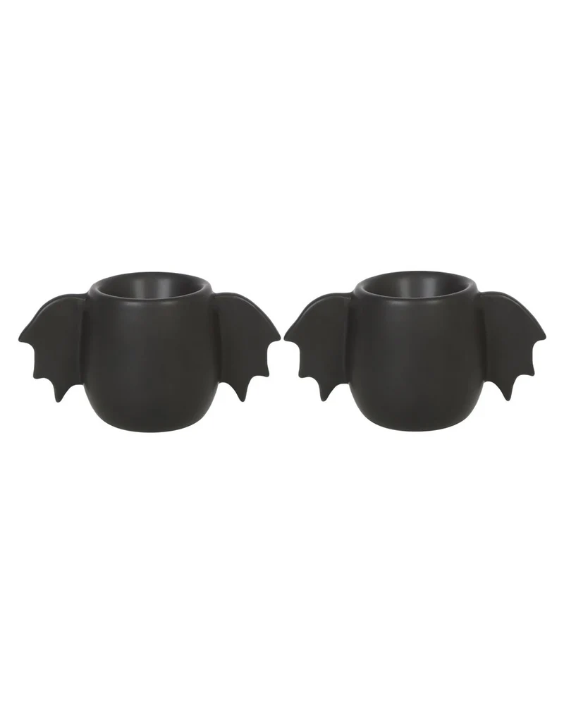 Schwarze Eierbecher mit Fledermausflügeln als 2er-Set