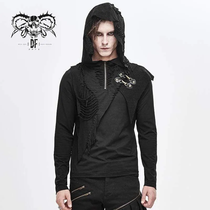 Herren Grunge Punk Langarm Cutout Quaste Hoodies