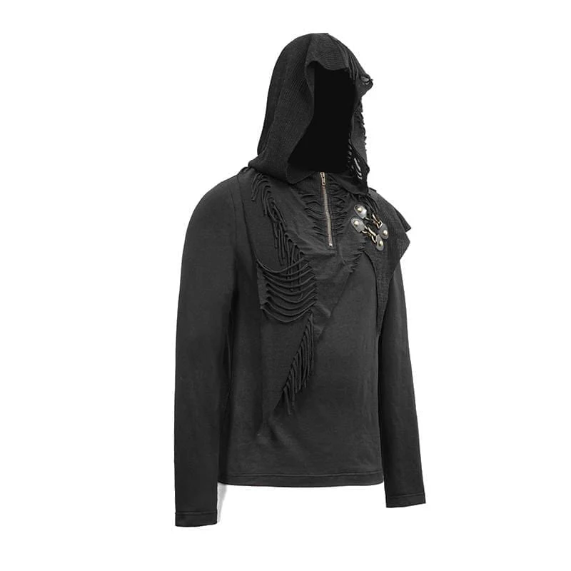 Herren Grunge Punk Langarm Cutout Quaste Hoodies