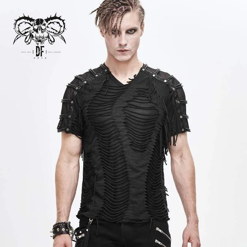 Herren Punk Ripped Mesh T-Shirts