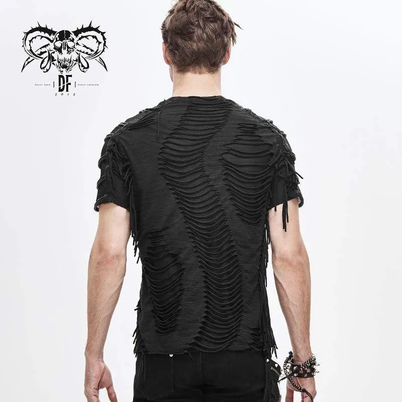 Herren Punk Ripped Mesh T-Shirts