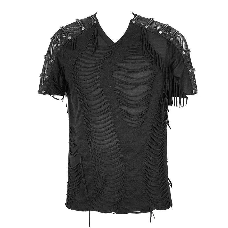 Herren Punk Ripped Mesh T-Shirts